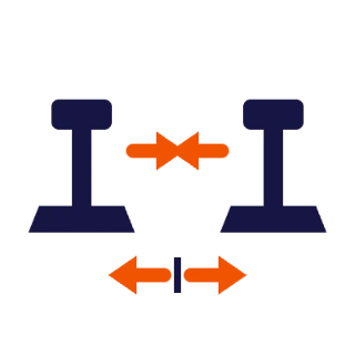 Railroad rails with arrows showing push and pull gauge adjustment
