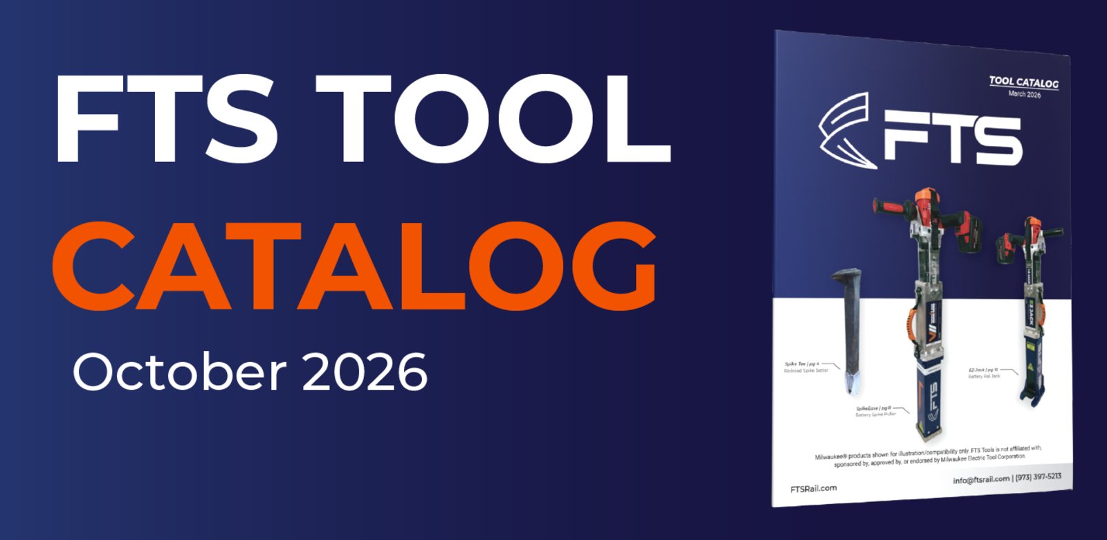FTS Rail Tool Catalog October 2026 featuring battery-powered railroad tools and track maintenance equipment