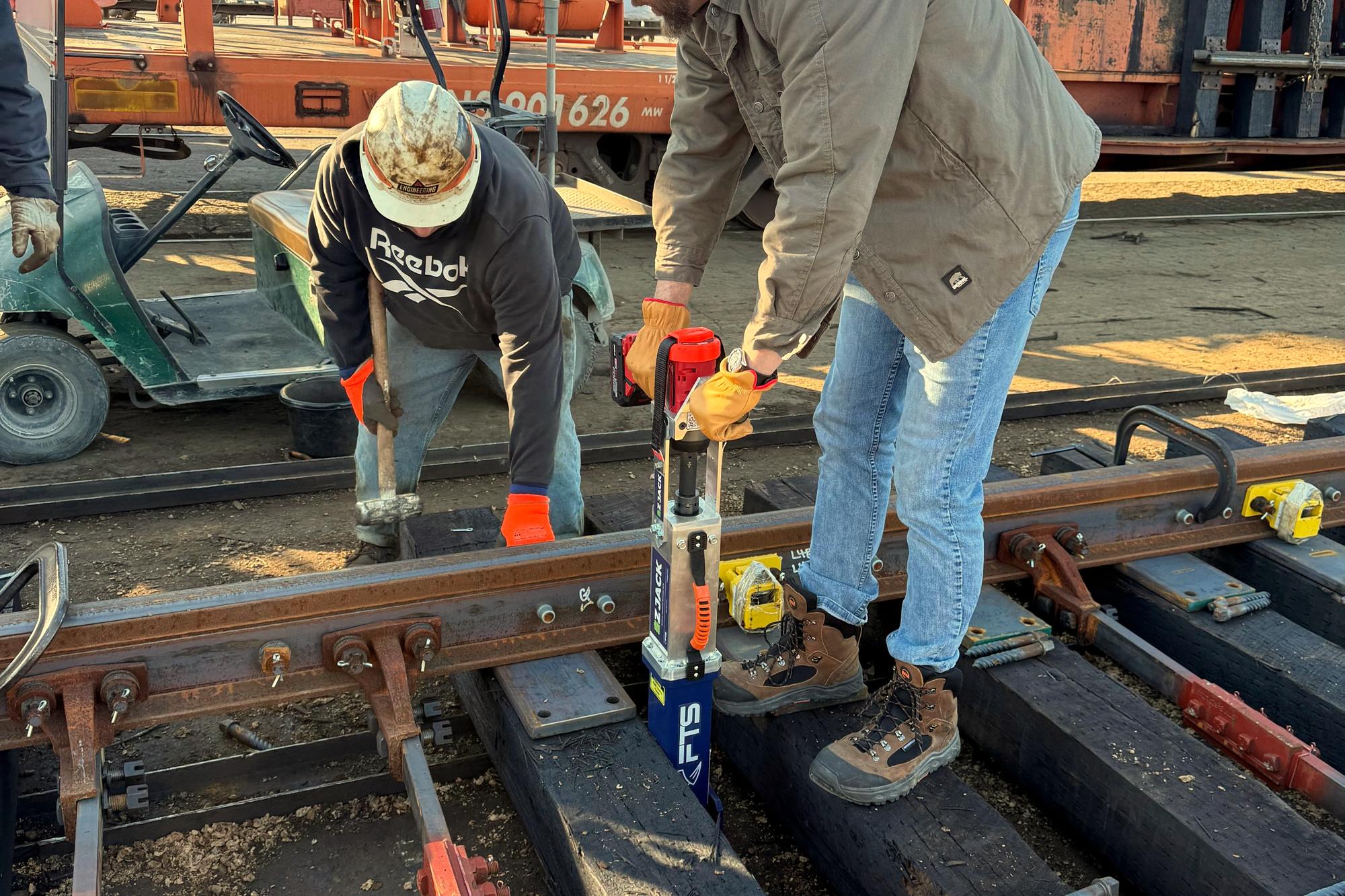 FTS Rail EZ-Jack railroad track jack in field operation