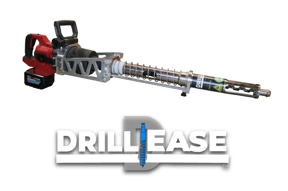 DrillEase D-Handle battery-powered railroad wood tie drill
